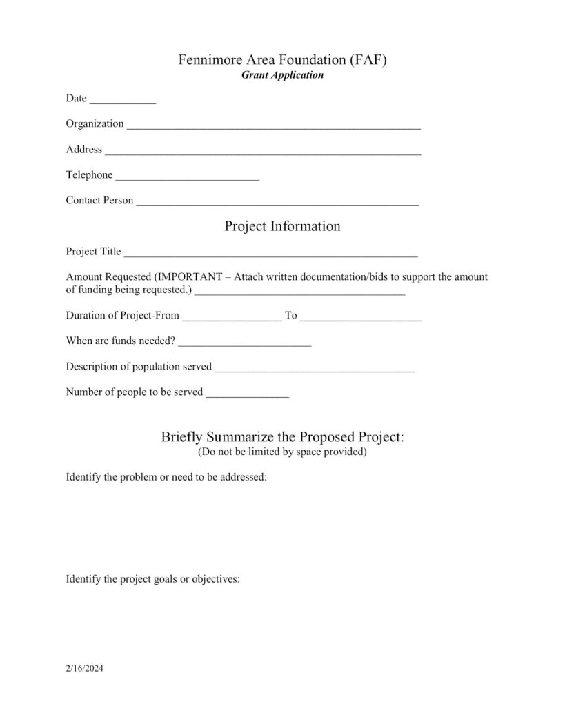 FAF Grant Application Page 1