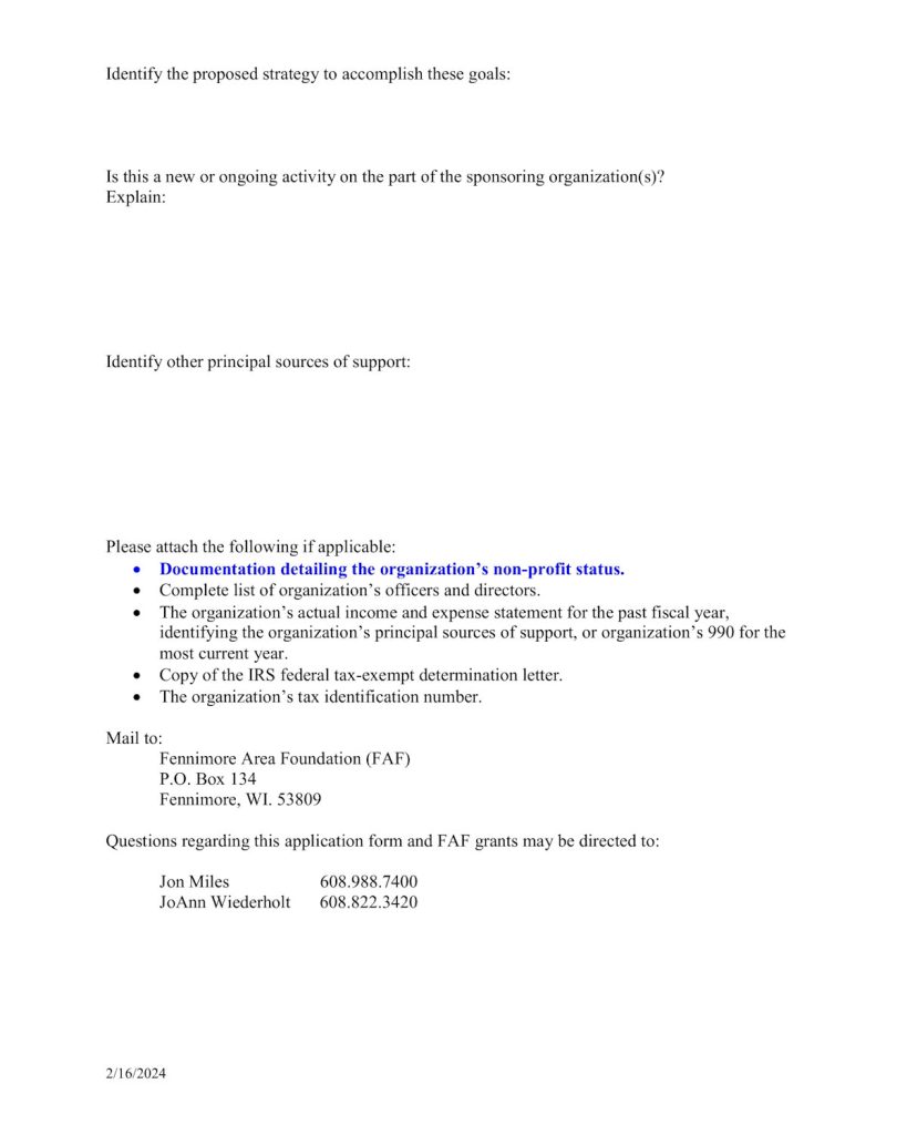 FAF Grant Application Page 2